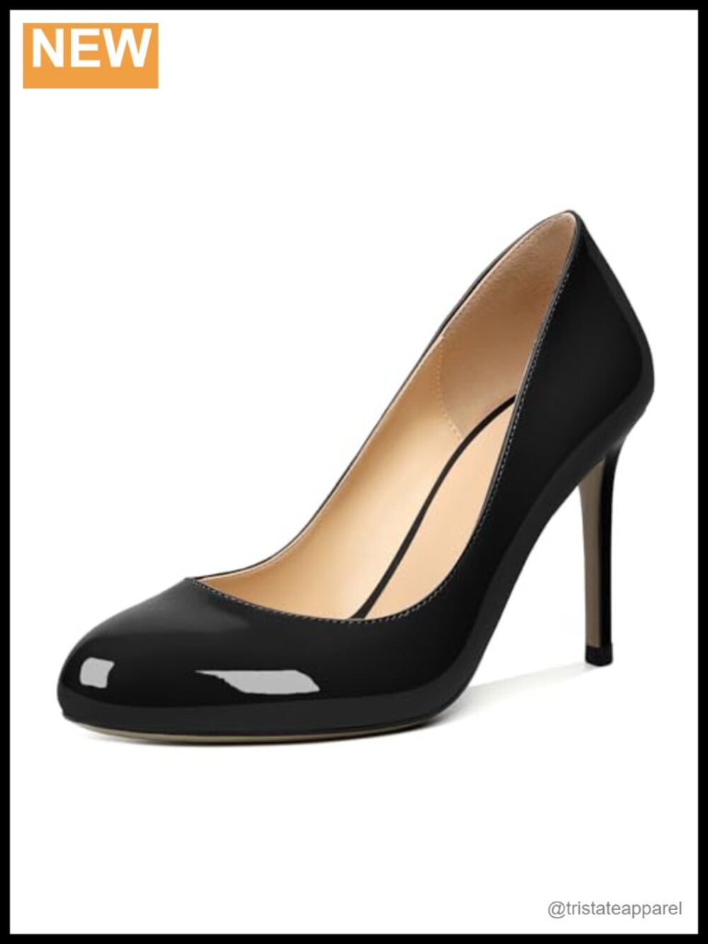 Women Patent Round Toe Stiletto Heel Slip On Pumps Evening Dress Shoes